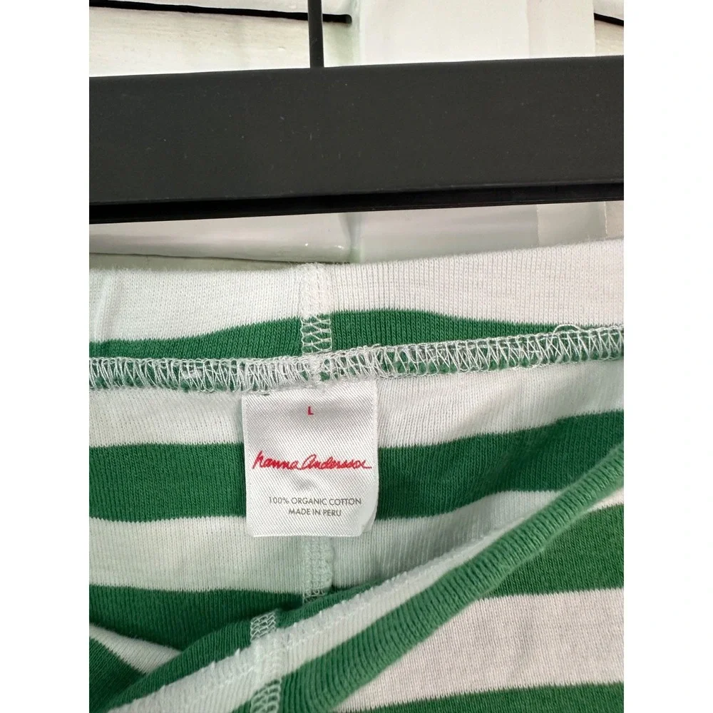 Hanna Andersson Adult Size L Green & White Striped Organic Cotton Pajama Set